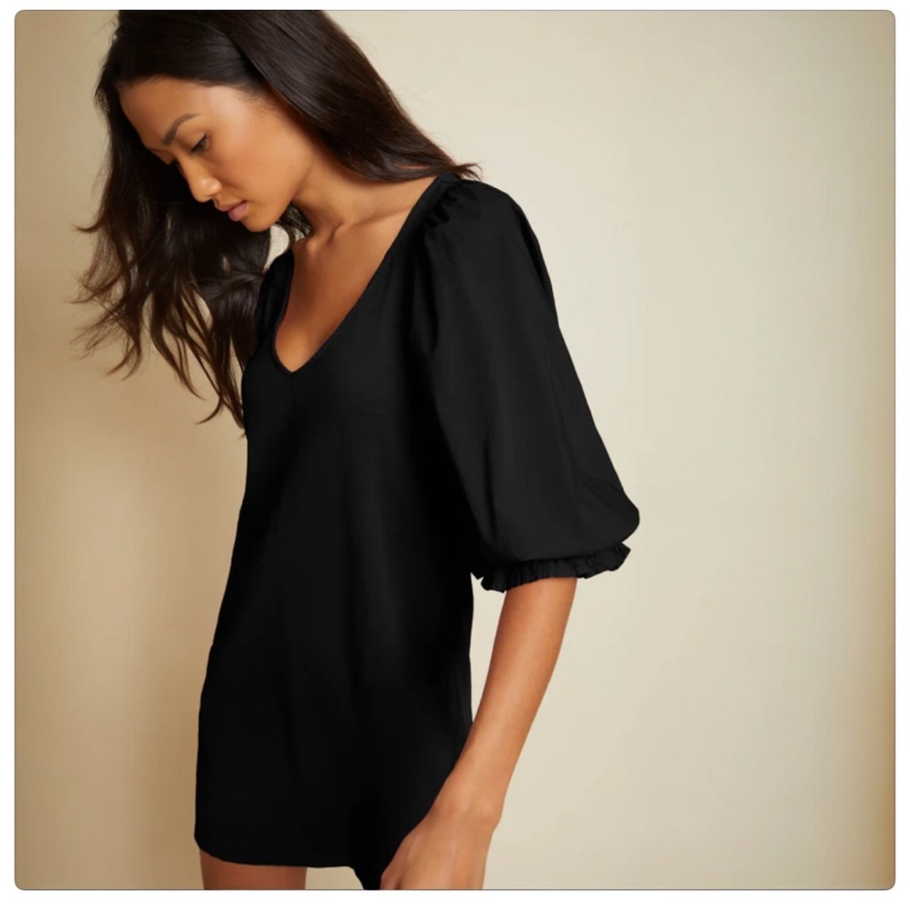 🌻Nation Los Angeles Oralia Jet Black Puff Sleeve V-Neck Mini Dress Size XS